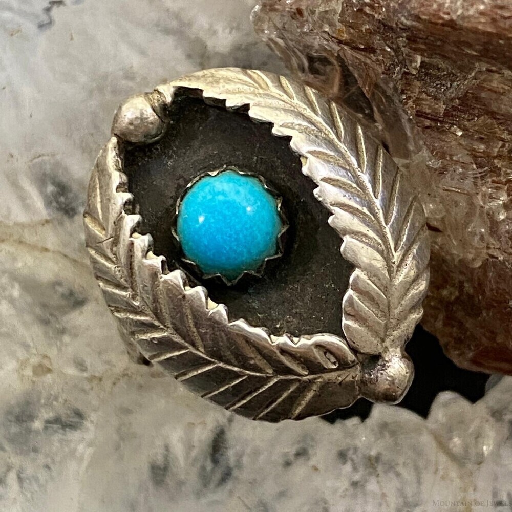 Vintage Native American Silver Turquoise Shadow Box Ring Size 8.75 For Women